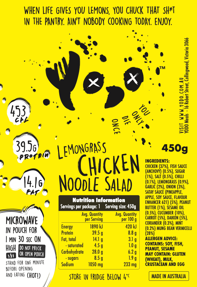YODO Returning March 24th  Lemongrass Chicken noodle salad (453 cal)