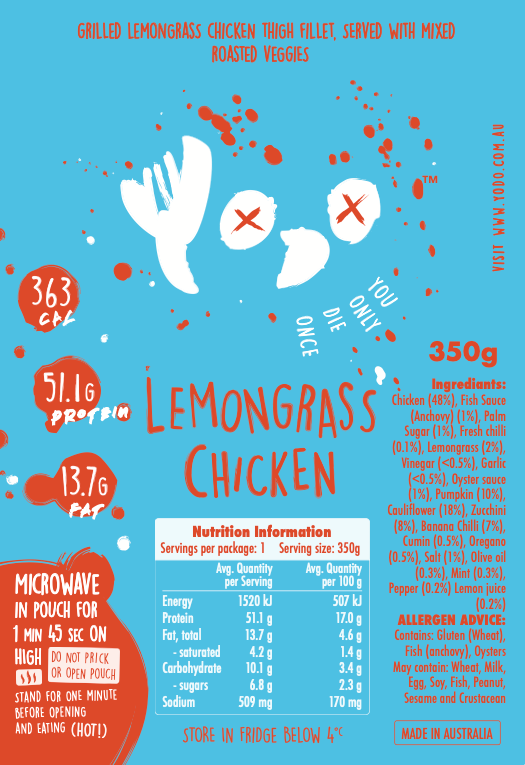 YODO Returning soon Lemongrass chicken with roasted veg(363 cal)
